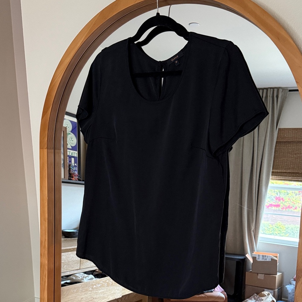 Quince Black Short Sleeve Scoop Neck Blouse